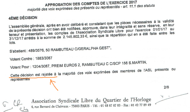 Pour la première fois depuis 10 ans les comptes de l'ASL ne sont pas approuvés par l'assemblée générale.