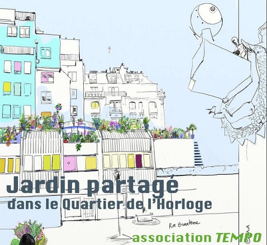 L'horloge Le Défenseur du Temps et le futur Jardin partagé du Quartier de l'Horloge.