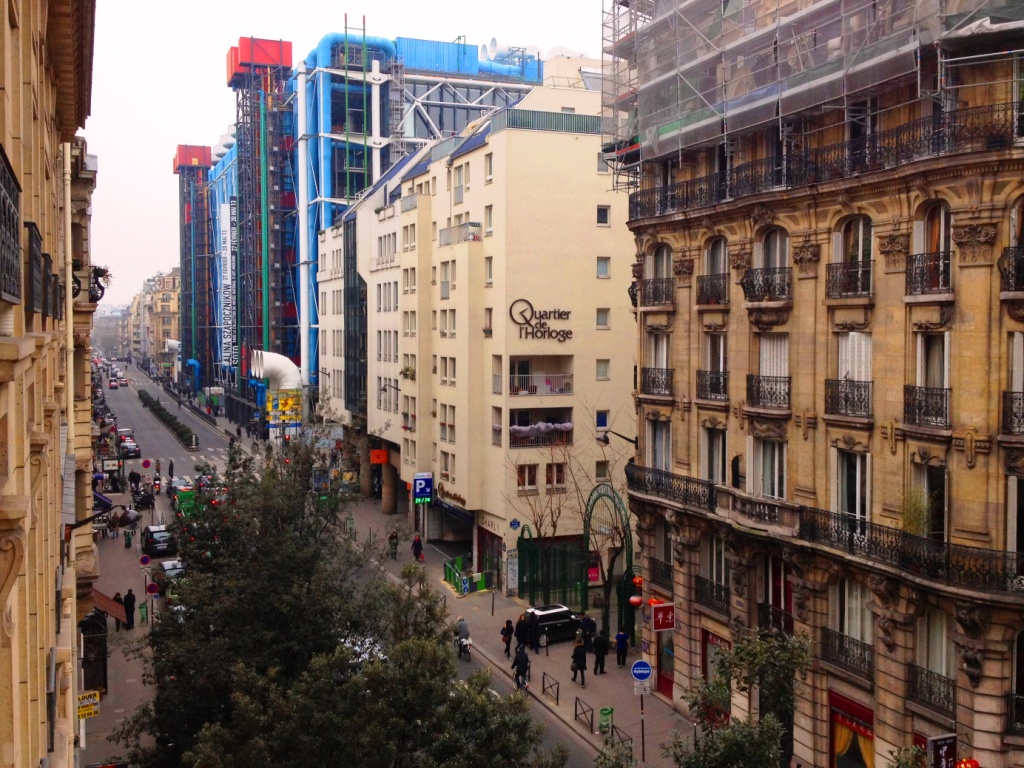 Le Quartier de l'Horloge connects Les Halles with Le Marais. Seen here on Beaubourg street with the famous Centre Pompidou.