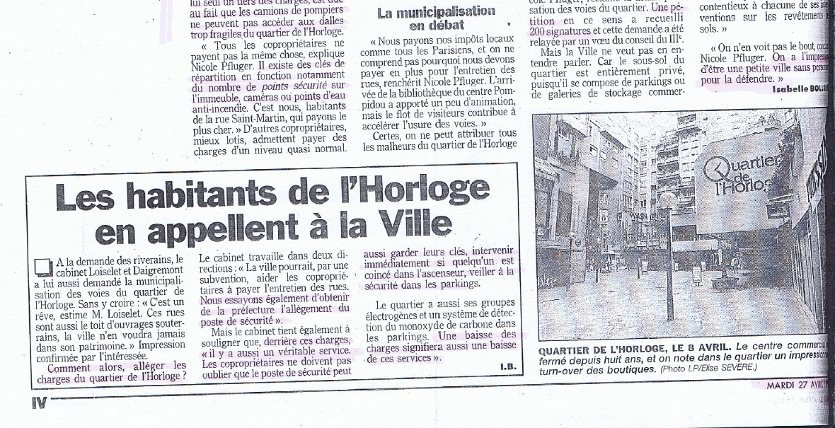 Déjà en 1999, les habitants appelaient la Ville de Paris au secours dans le journal LE PARISIEN du 27 avril: "On en voit pas le bout. On a l'impression d'être une ville sans personne pour la défendre.". 24 ans plus tard, rien ne s'est passé. L'ordre établi perdure, générant de fortes injustices.