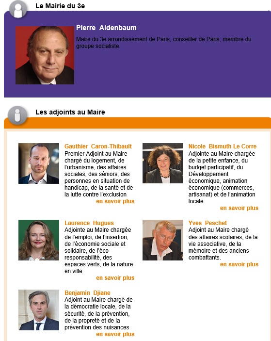 Mairie du 3e, Paris. Les élus en 2016.