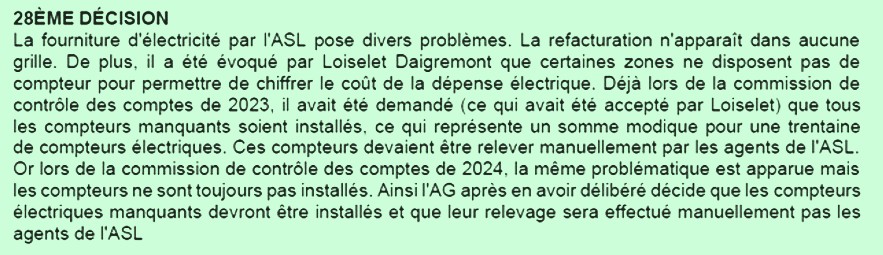 Les manquements identifiés dès 1982 persistent encore en 2025. Pourtant, l’assemblée générale, convoquée par ORALIA SULLY GESTION, a choisi de ne pas se prononcer sur cette demande, au profit du Conseil de gestion. Une situation qui met en lumière les faiblesses de l’ASL et ses difficultés à régler ses propres problèmes. Une année plus tard, aucune solution ne semble avoir été proposée, ni pour un comptage fidèle, ni pour une répartition équitable.