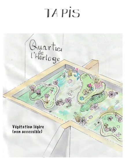 Les terrasses proches des habitations resteront inaccessible. Elles offriront des prairies naturelles aux insectes butineurs en remplacement des moustiques qui colonisent actuellement ces espaces d’eau stagnante. Les terrasses proches des habitations resteront inaccessible. Elles offriront des prairies naturelles aux insectes butineurs en remplacement des moustiques qui colonisent actuellement ces espaces d’eau stagnante.